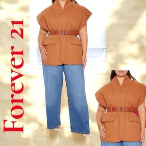 NWT FOREVER 21 3X Jacket Vest Nutmeg Quilted Pattern Belted w loops pockets NEW